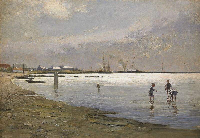 Hugo Salmson Lekande pojkar i vattenbrynet France oil painting art